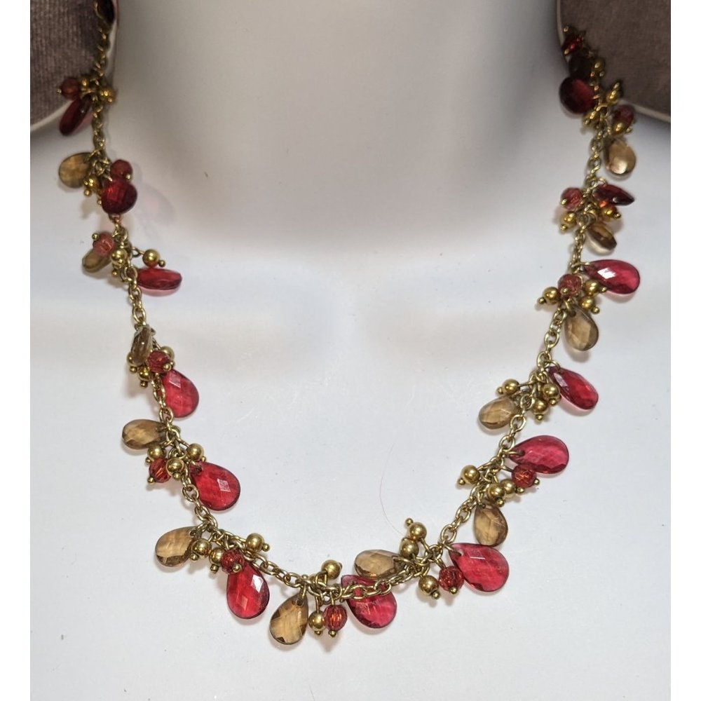 Chaps Red And Gold Gemmed Necklace